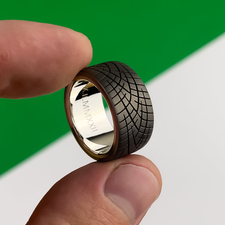 Unique handmade tire tread rings. Mens rings. Titanium rings – Racerings