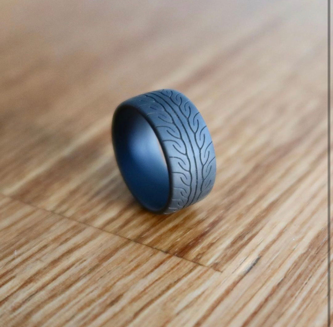 Unique handmade tire tread rings. Mens rings. Titanium rings – Racerings